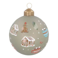 Grafische Kerstbal Met Print | Glas | Groen | 8 Cm