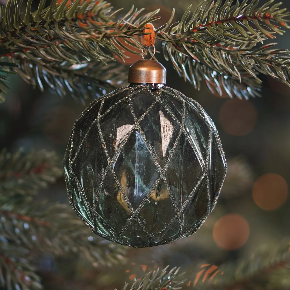 Groene Kerstbal Met Reliëf En Glitters