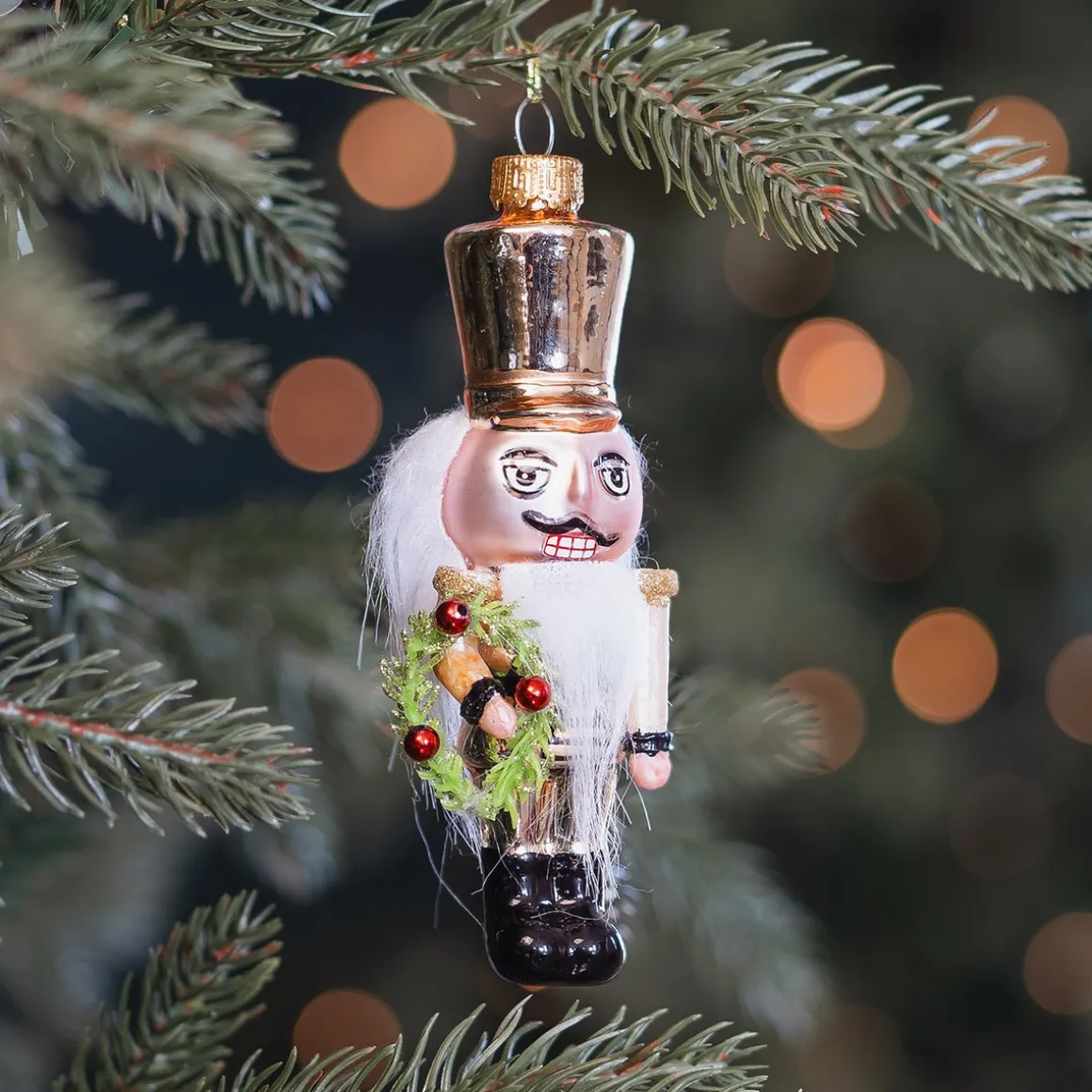 Handgemaakte Glazen Notenkraker Kersthanger Voor Een Klassieke Kerst