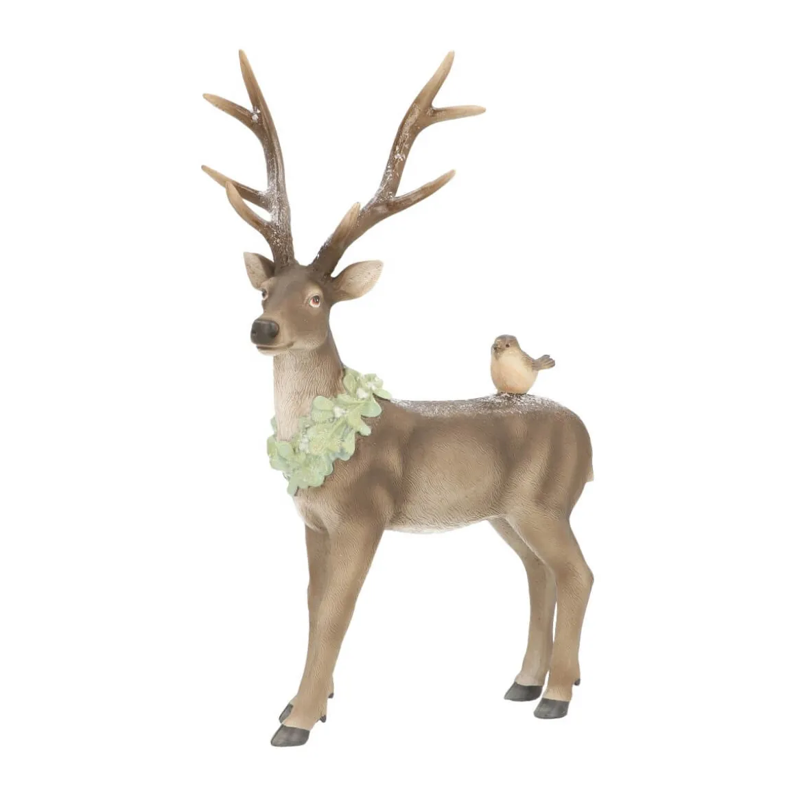 Hert Met Vogel 32 Cm Bruin