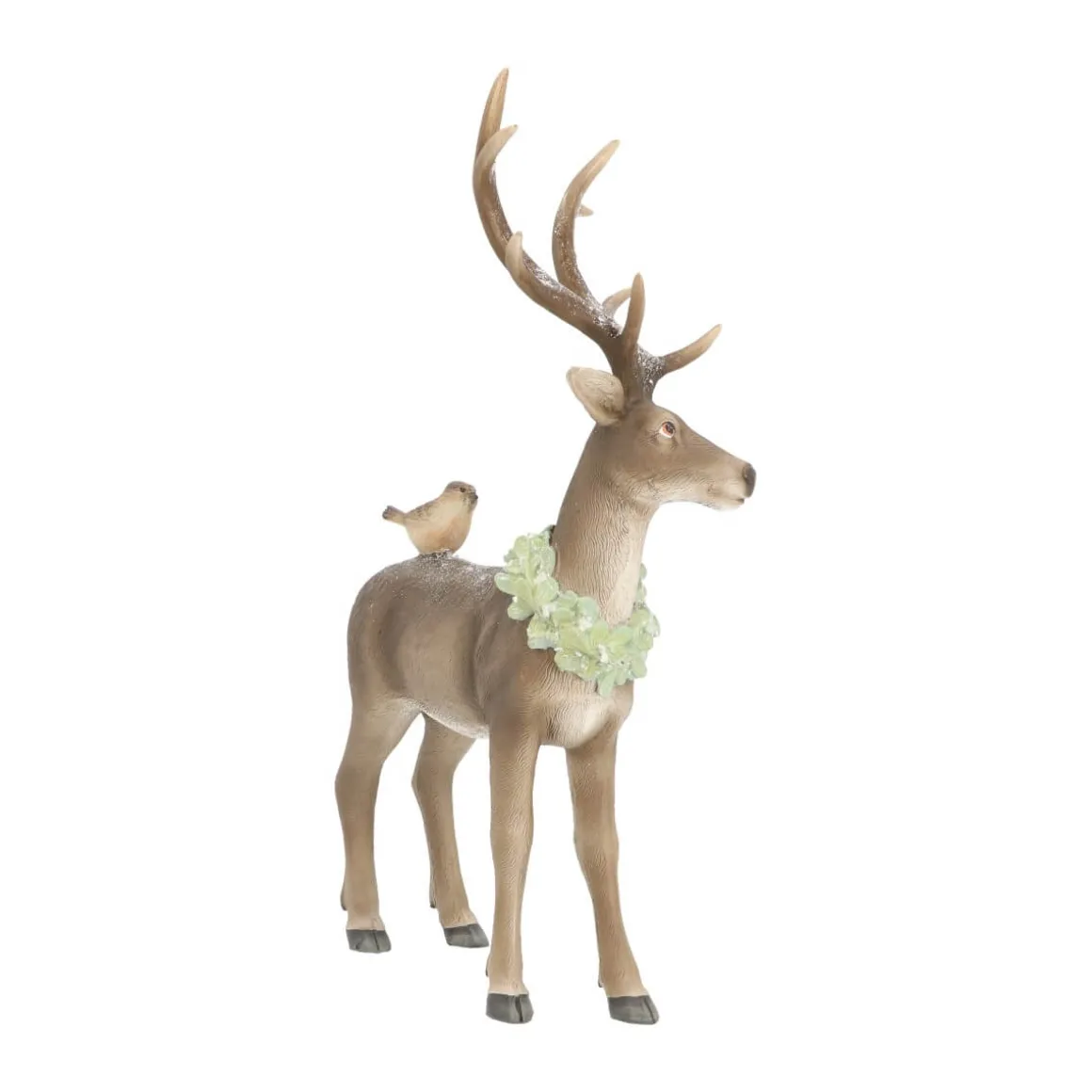 Hert Met Vogel 32 Cm Bruin