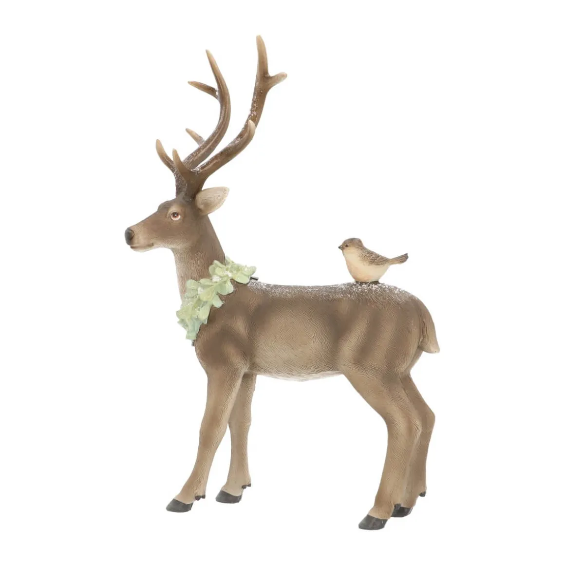 Hert Met Vogel 32 Cm Bruin