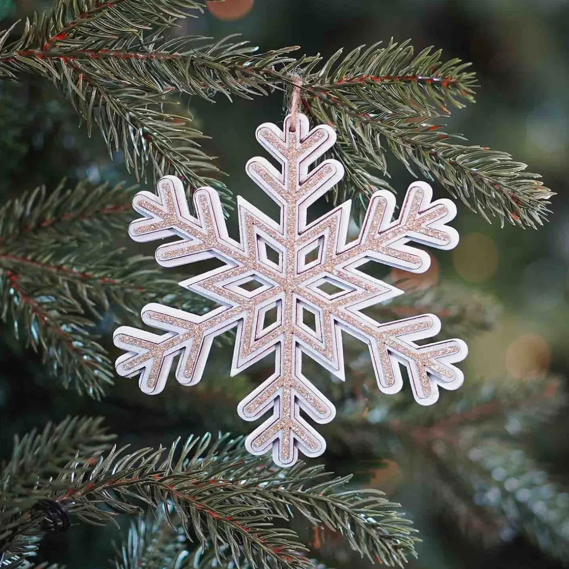 Houten Sneeuwvlok 12cm Champagne