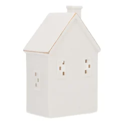 Huisje | Porselein | Led-verlichting | 20cm | Wit