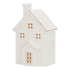 Huisje | Porselein | Led-verlichting | 16cm | Wit