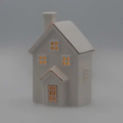 Huisje | Porselein | Led-verlichting | 16cm | Wit