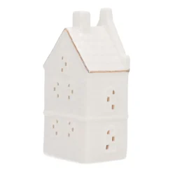 Huisje | Porselein | Led-verlichting | 18cm | Wit