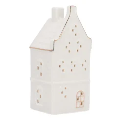 Huisje | Porselein | Led-verlichting | 18cm | Wit
