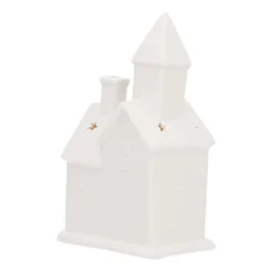 Huisje | Porselein | Led-verlichting | 21cm | Wit