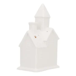 Huisje | Porselein | Led-verlichting | 21cm | Wit