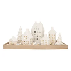 Huisje | Porselein | Led-verlichting | 27cm | Wit