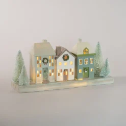 Huisjes Met Bomen | Met Led | Groen-crème | 30cm