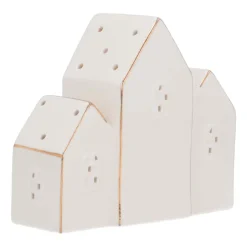 Huizenrij Met Led | Porselein | 13cm Hoog | Wit