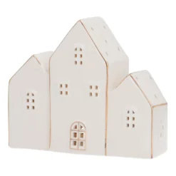 Huizenrij Met Led | Porselein | 13cm Hoog | Wit