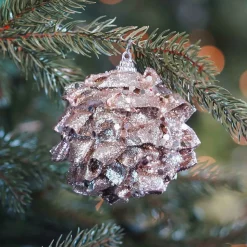 Kerstbal Met Glitterblaadjes | Champagne | 8 Cm