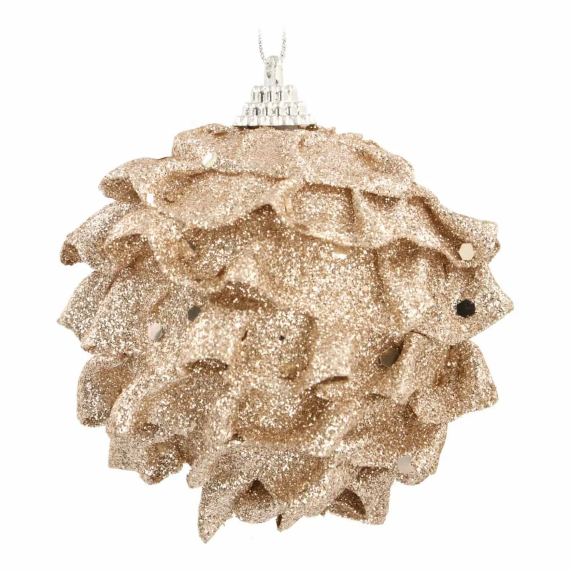 Kerstbal Met Glitterblaadjes | Champagne | 8 Cm