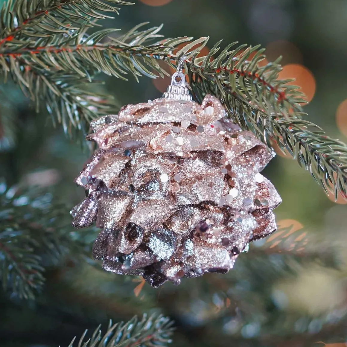 Kerstbal Met Glitterblaadjes | Champagne | 8 Cm