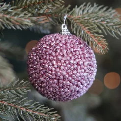 Kerstbal Met Kraaltjes | Roze | 8 Cm
