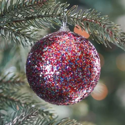 Kerstbal Met Tinsel | Multi Glitter | 8 Cm