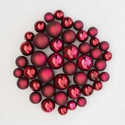 Kerstballen 44 St | Bordeauxrood | Kunststof | 5-8 Cm | In Koker