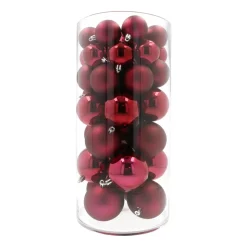 Kerstballen 44 St | Bordeauxrood | Kunststof | 5-8 Cm | In Koker