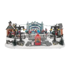 Kerstdorp Schaatsbaan | 8 Bewegende Schaatsers | Led-verlichting | Muziek | 42cm Breed