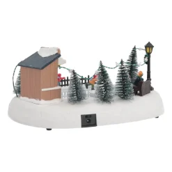 Kerstdorp Schaatsbaan | 4 Bewegende Schaatsers | Led-verlichting | Muziek | 29cm Breed