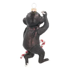 Kersthanger Aap Met Zuurstok | Glas | Zwart | 12cm