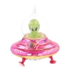Kersthanger Alien In UFO | Glas | Roze-geel-groen | 12cm