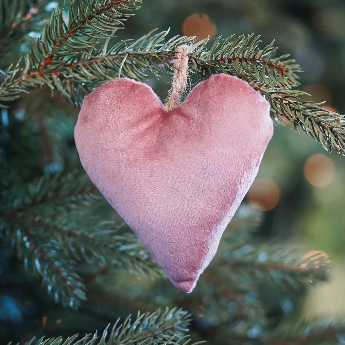 Kersthanger Hart | Flanel | Oudroze | 12 Cm