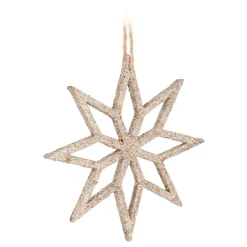 Kersthanger Houten Ster | Champagne | Glitter | 12 Cm