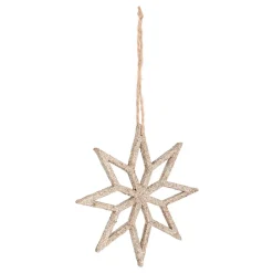 Kersthanger Houten Ster | Champagne | Glitter | 12 Cm