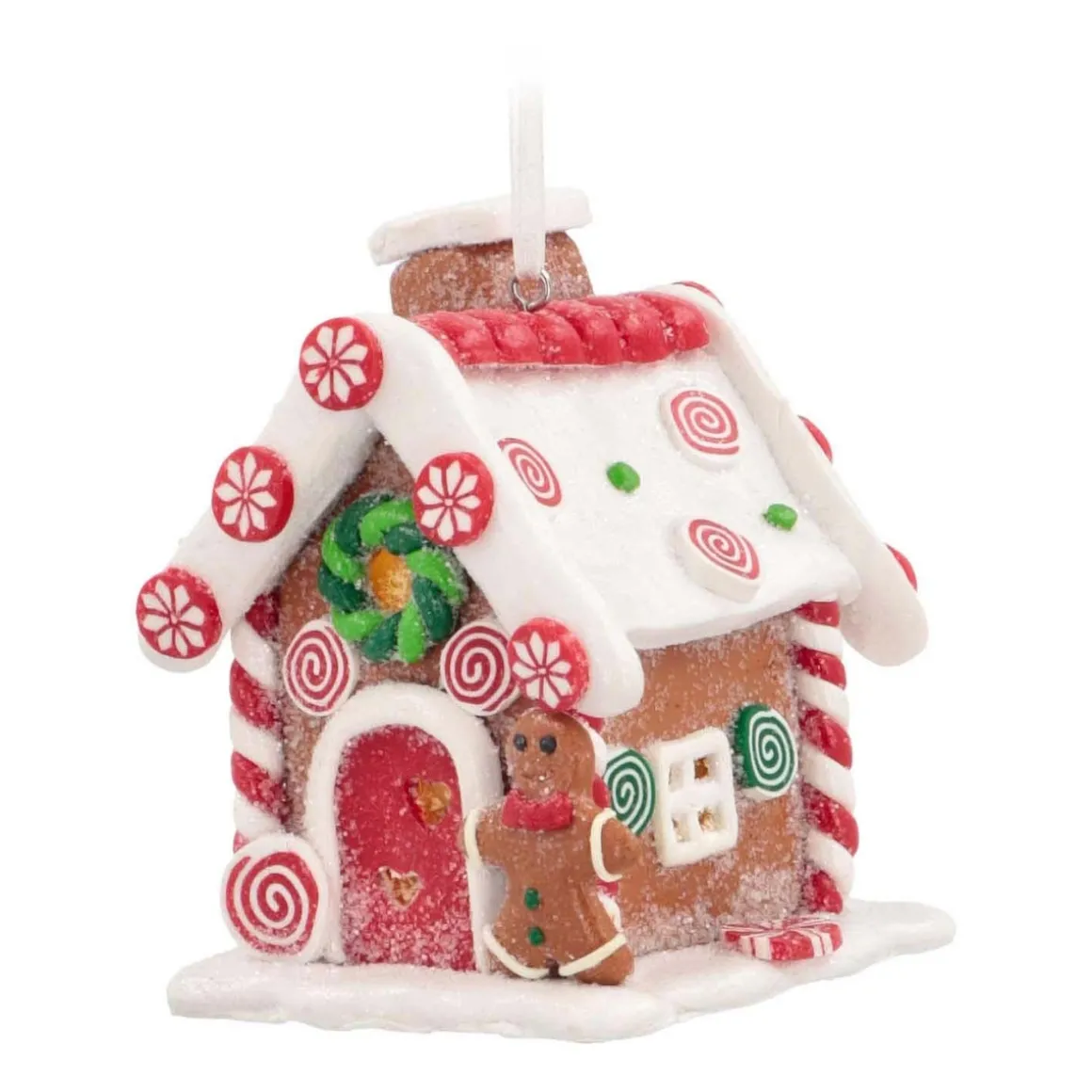 Kersthanger Klei | Snoephuisje Met LED | Handgemaakt | Incl Batterijen | 10 Cm