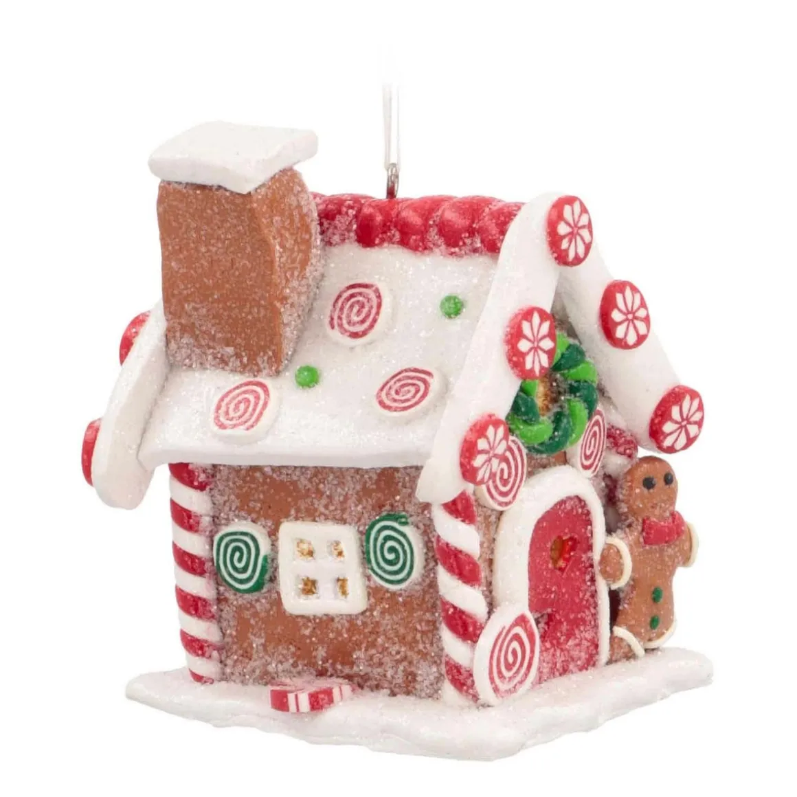 Kersthanger Klei | Snoephuisje Met LED | Handgemaakt | Incl Batterijen | 10 Cm