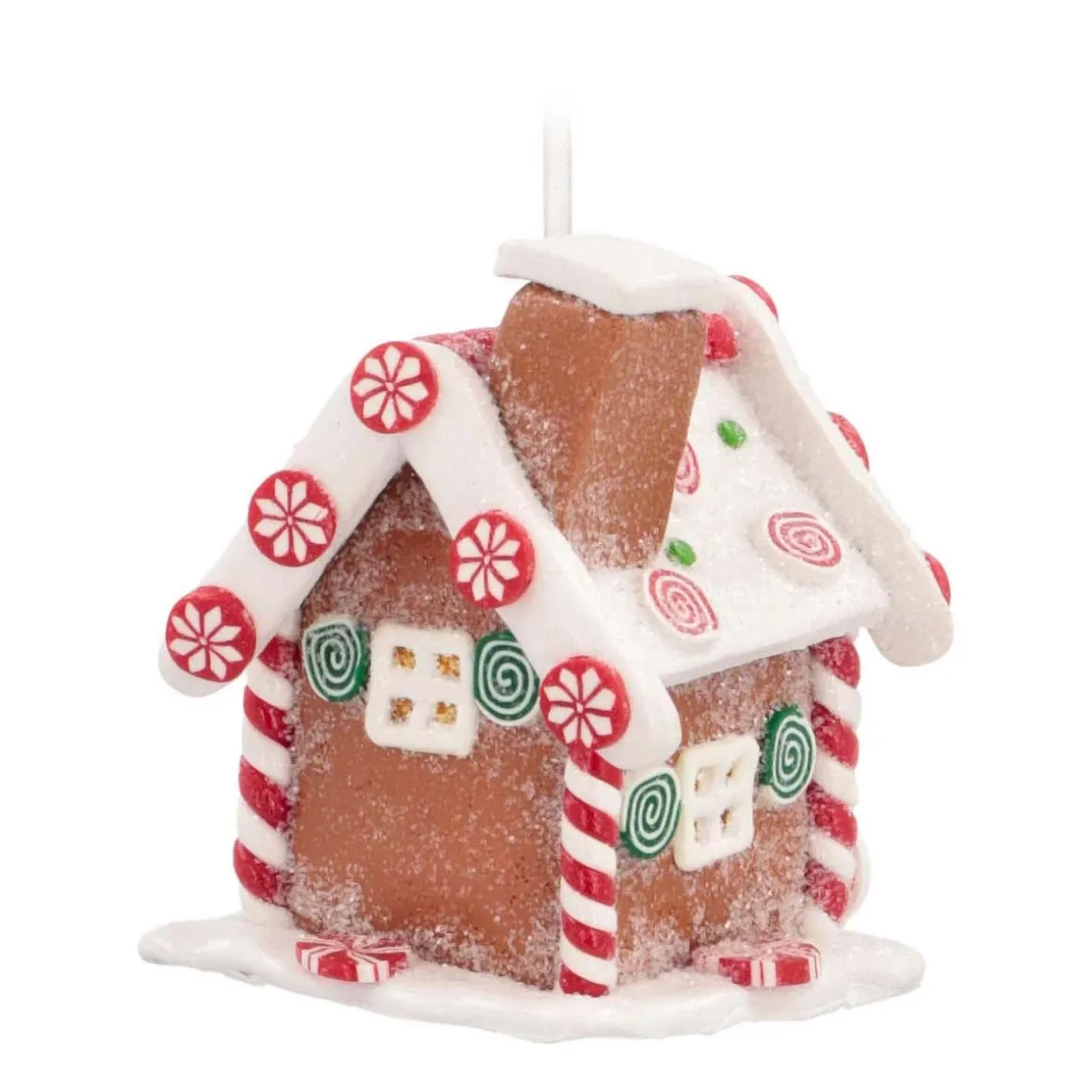 Kersthanger Klei | Snoephuisje Met LED | Handgemaakt | Incl Batterijen | 10 Cm