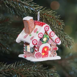 Kersthanger Klei | Snoephuisje Met LED | Handgemaakt | Incl Batterijen | 10 Cm