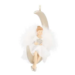 Kersthanger Maan Met Engel | Polyresin | 13cm