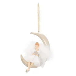 Kersthanger Maan Met Engel | Polyresin | 13cm
