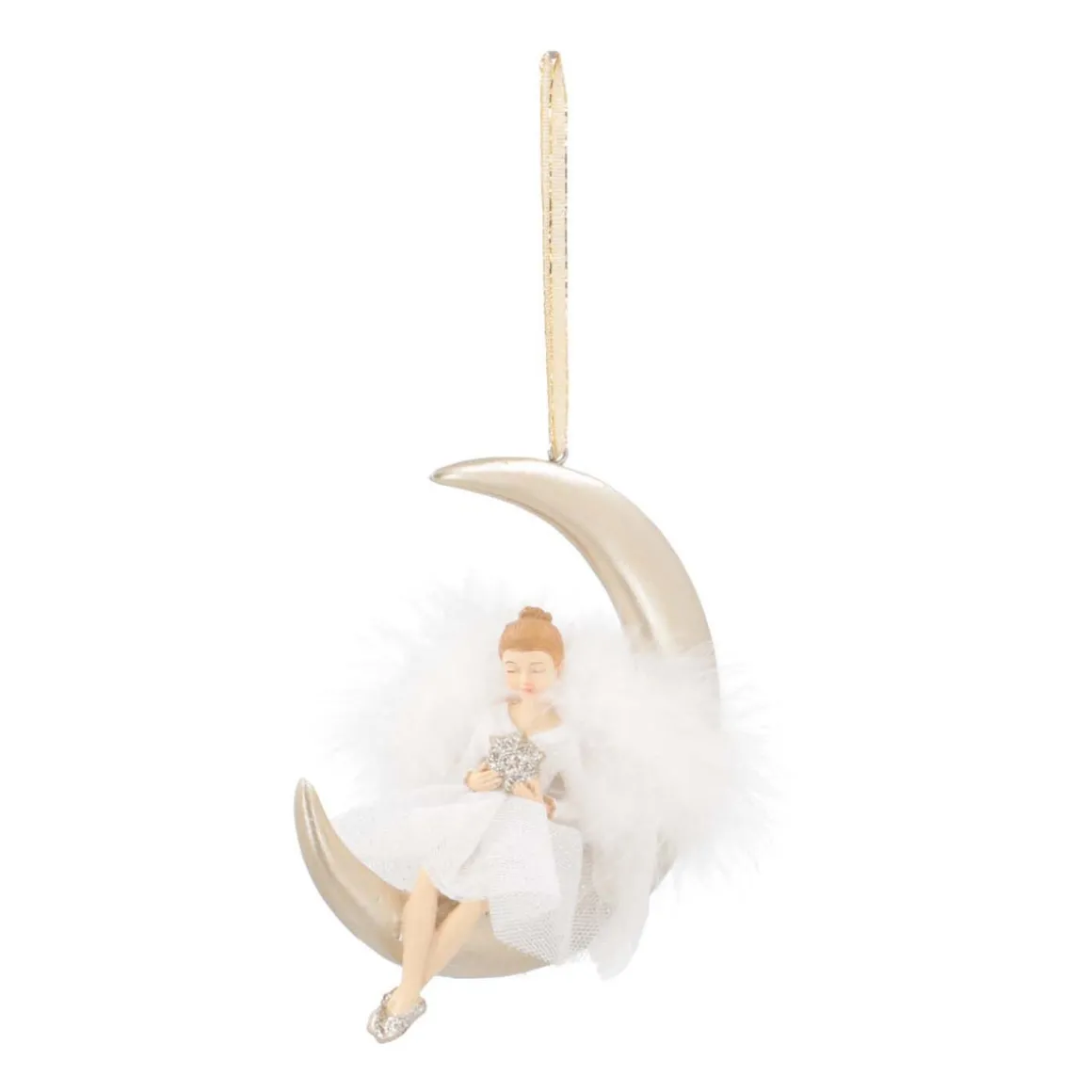 Kersthanger Maan Met Engel | Polyresin | 13cm