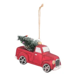 Kersthanger Pickup Truck | Glas | Rood | 13cm