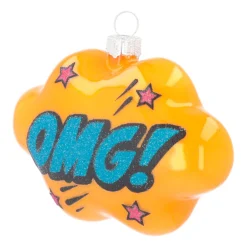 Kersthanger Pop-art Wolk Met Text OMG! | Glas | Okergeel-blauw | 11cm