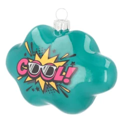 Kersthanger Pop-art Wolk Met Text Cool! | Glas | Blauw-roze | 11cm
