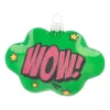 Kersthanger Pop-art Wolk Met Text Wow! | Glas | Groen-roze | 11cm