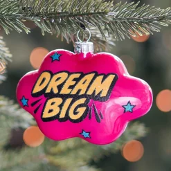 Kersthanger Pop-art Wolk Met Text Dream Big | Glas | Roze-geel | 11cm