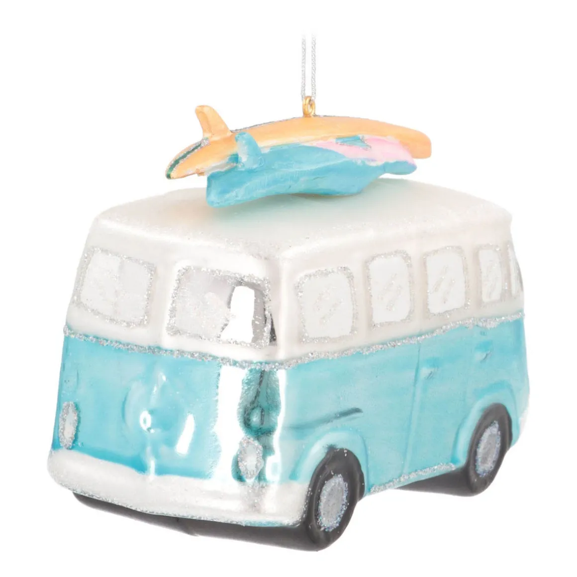 Kersthanger Retro Busje | Glas | Blauw | 12cm