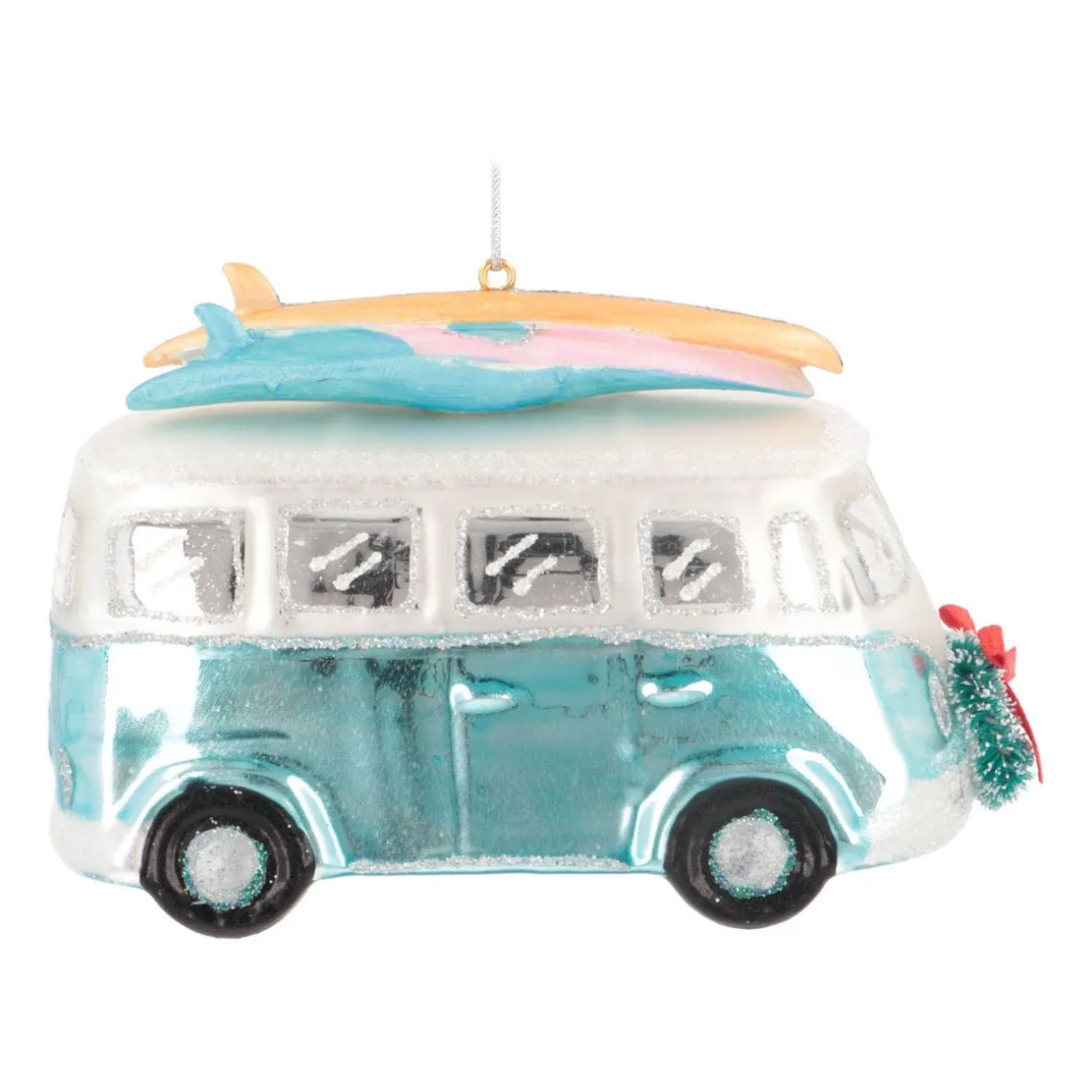 Kersthanger Retro Busje | Glas | Blauw | 12cm