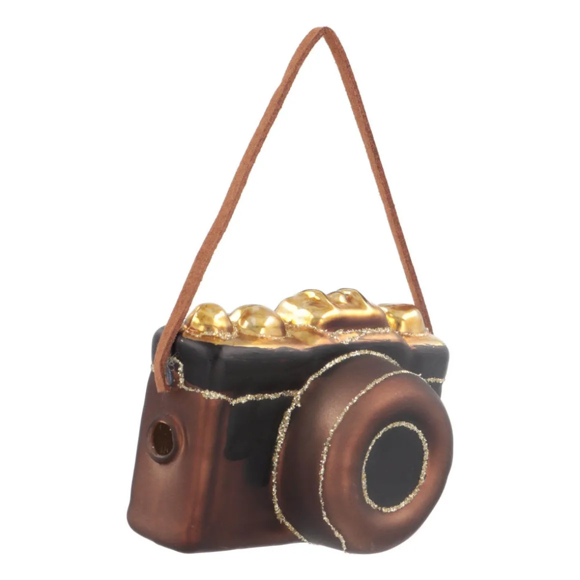 Kersthanger Retro Camera | Glas | Goud-zwart | 8cm