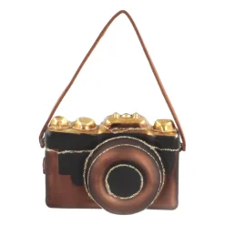 Kersthanger Retro Camera | Glas | Goud-zwart | 8cm