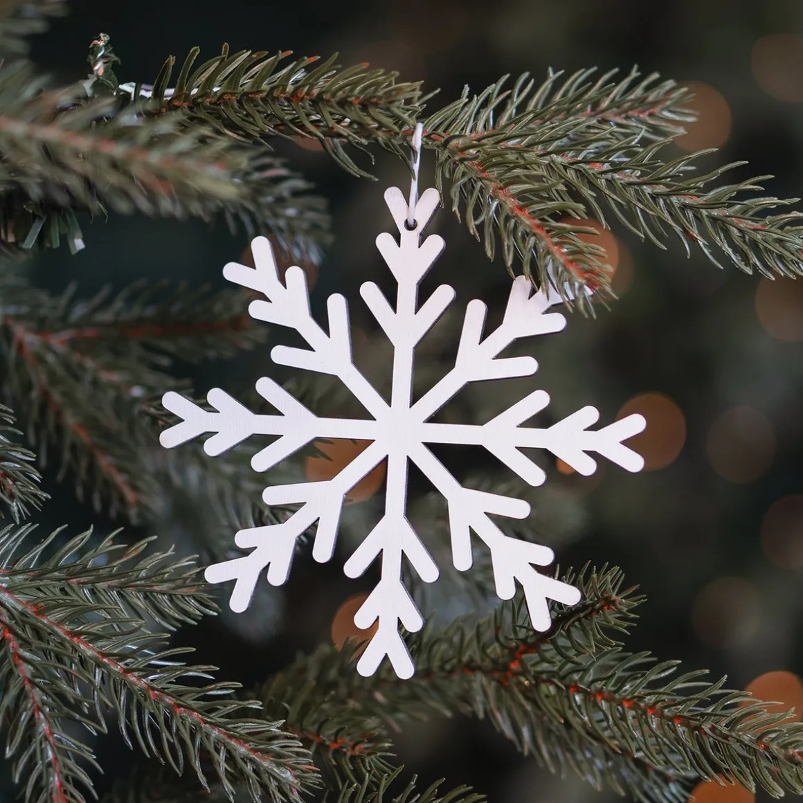 Kersthanger Sneeuwvlok | Hout | Wit | 12 Cm