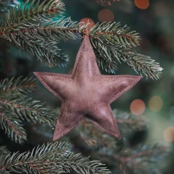 Kersthanger Ster | Bruin | 12 Cm | Kunstleer